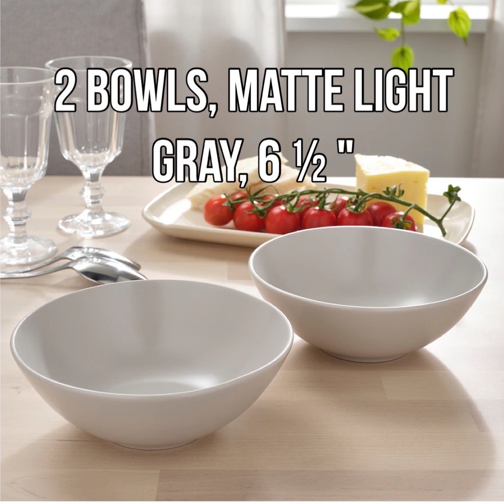 2 FÄRGKLAR Bowls, matte light gray, 6 ½ "